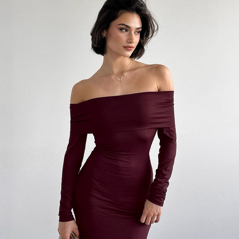Off-the-shoulder Long-sleeve Sheath Dress