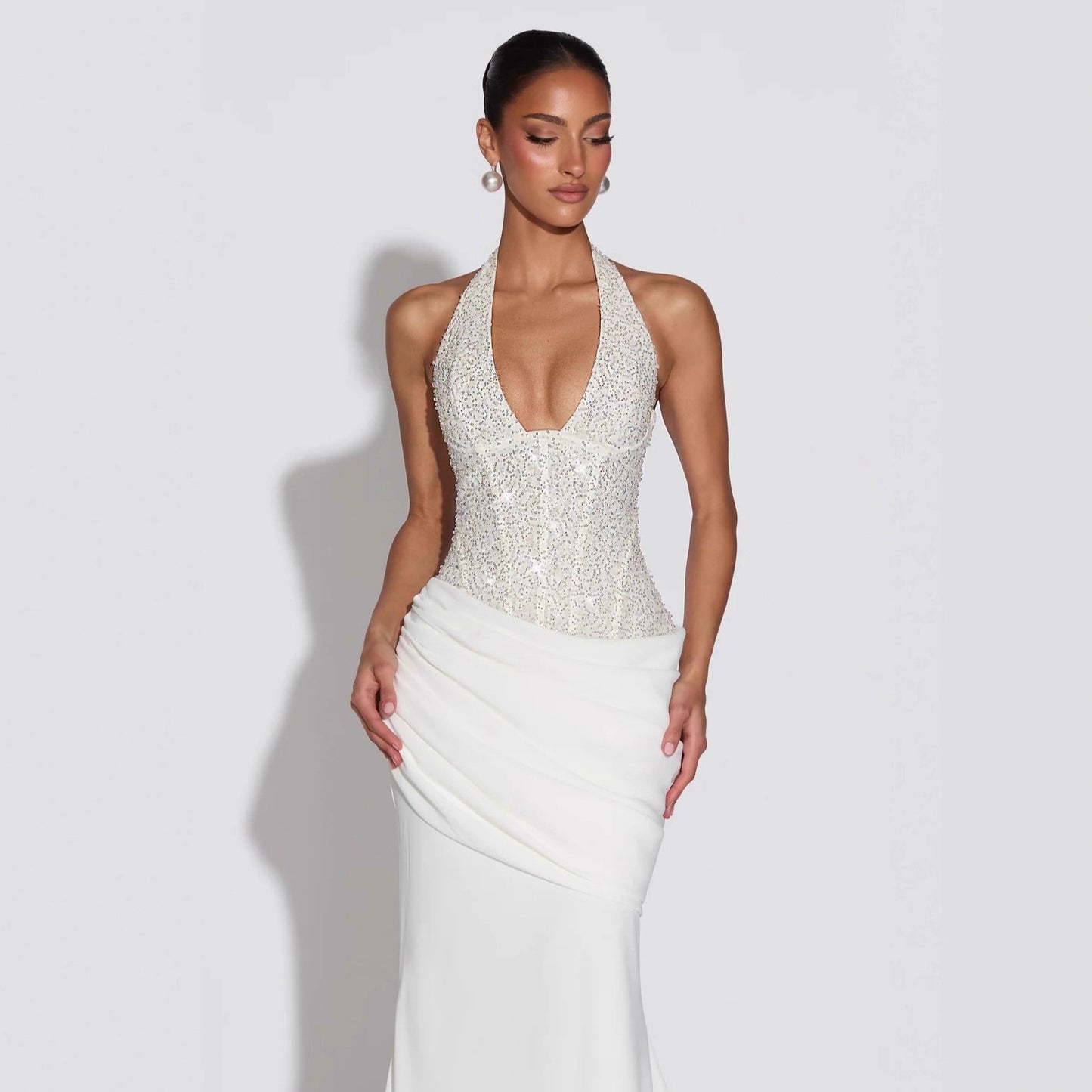 Body-con Sparkle Irregular Draped Evening Dress Women's Long Gown