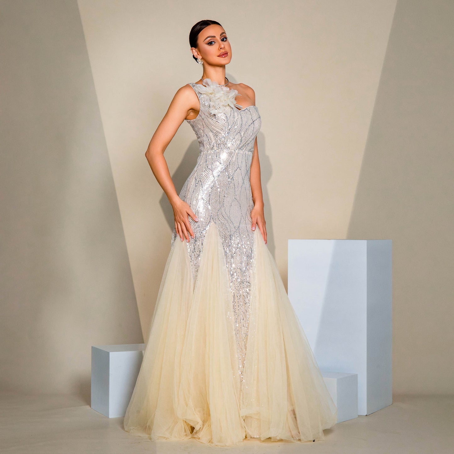 Perfect Balance with a Sequin-Embellished Bodice and Tulle Skirt