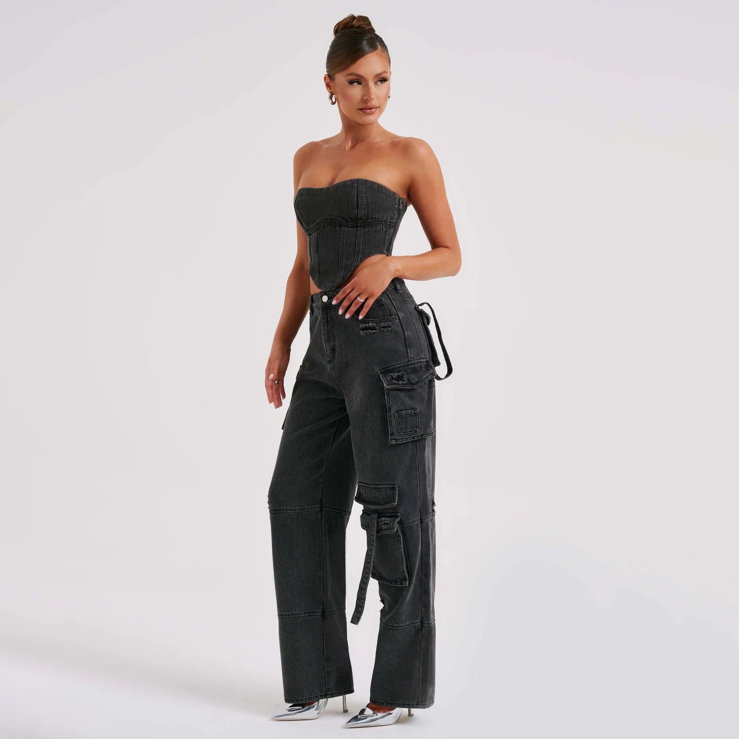 Modern Cut Denim Corset and Cargo Pants Set