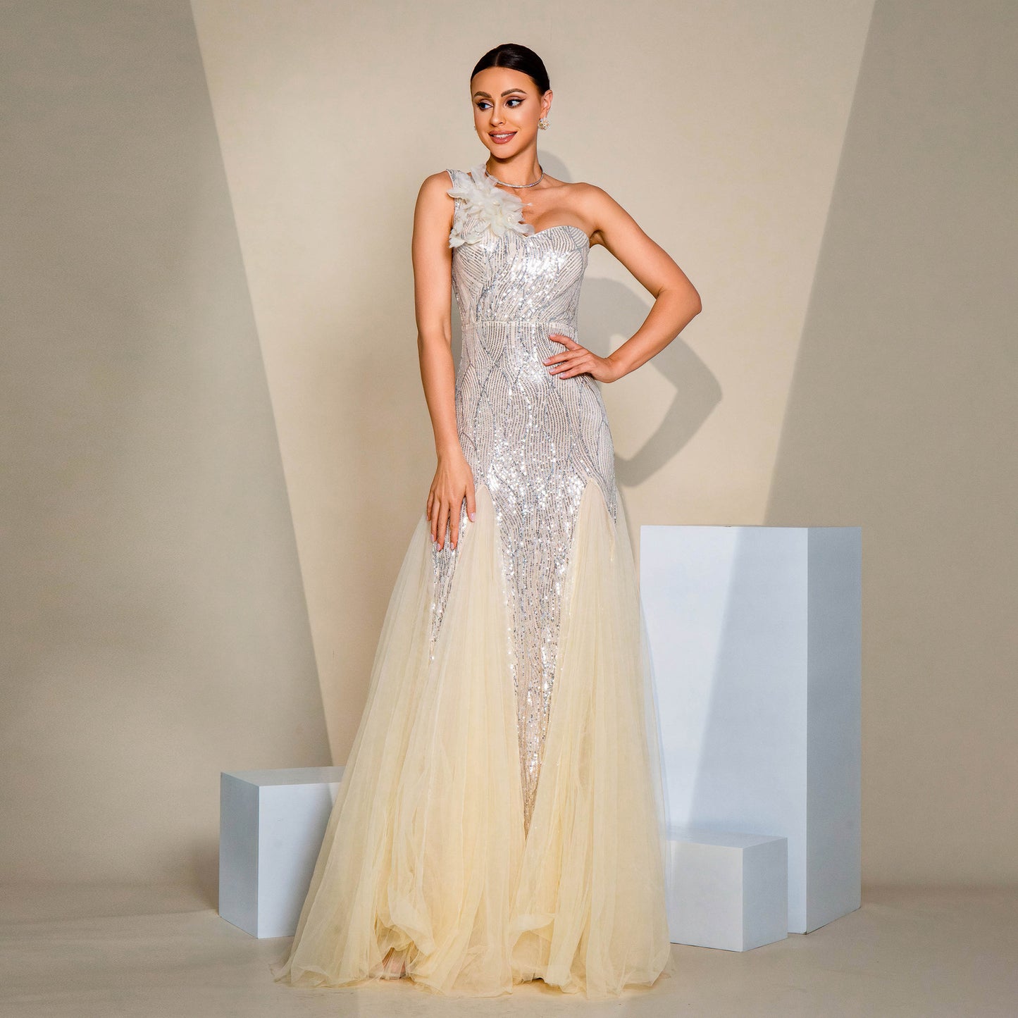 Perfect Balance with a Sequin-Embellished Bodice and Tulle Skirt