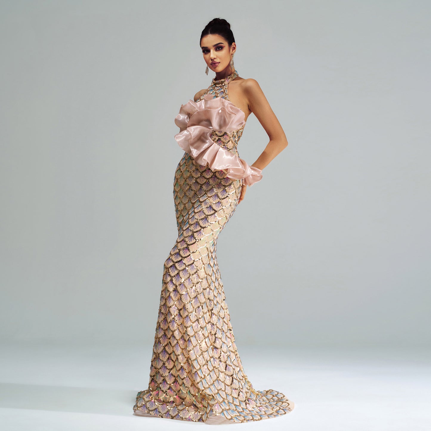 Couture Impact with Draped Floral Detail