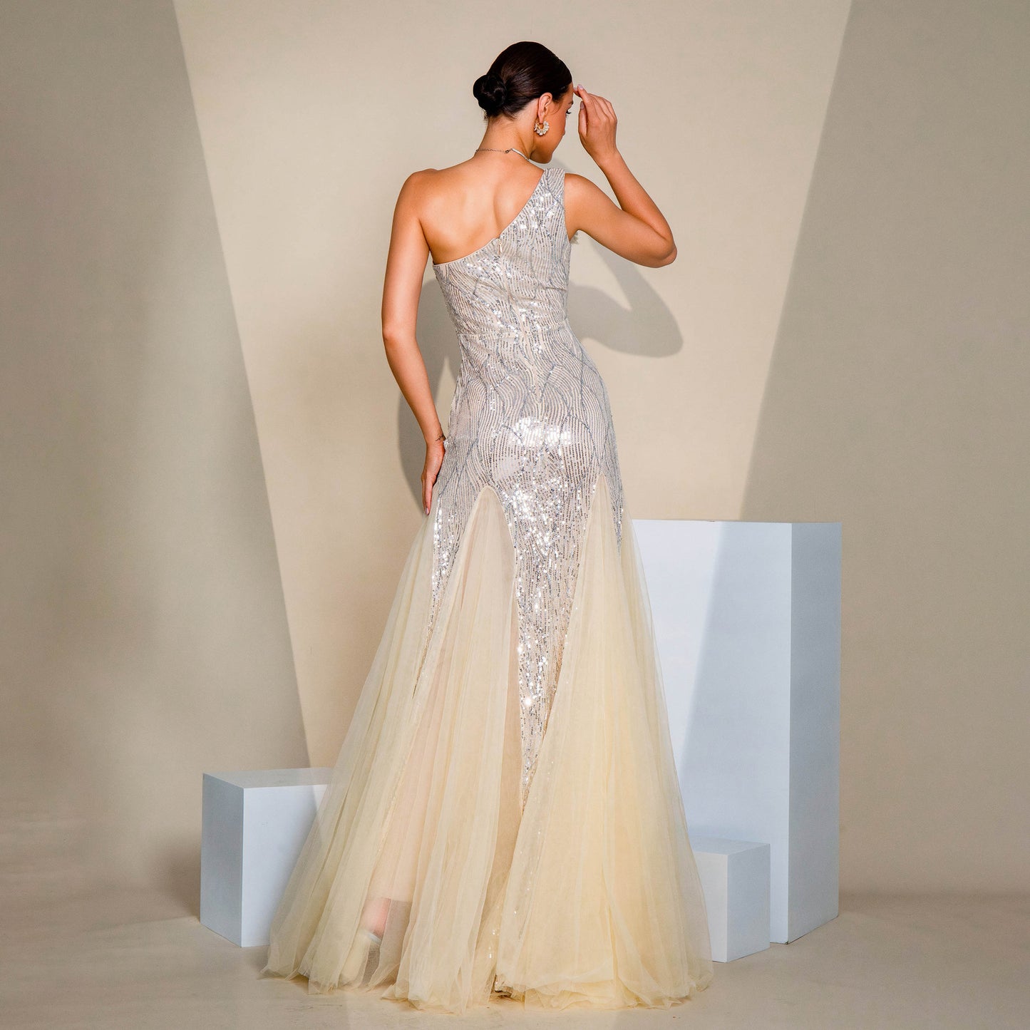 Perfect Balance with a Sequin-Embellished Bodice and Tulle Skirt