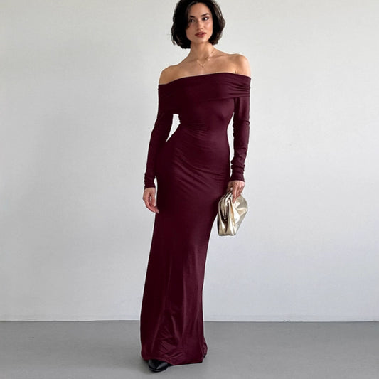 Off-the-shoulder Long-sleeve Sheath Dress