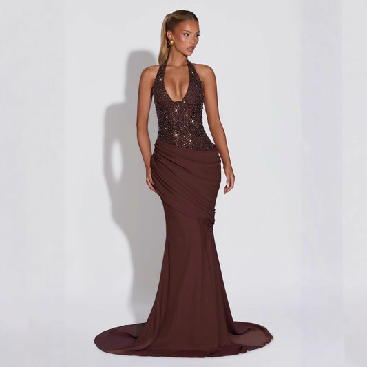 Body-con Sparkle Irregular Draped Evening Dress Women's Long Gown