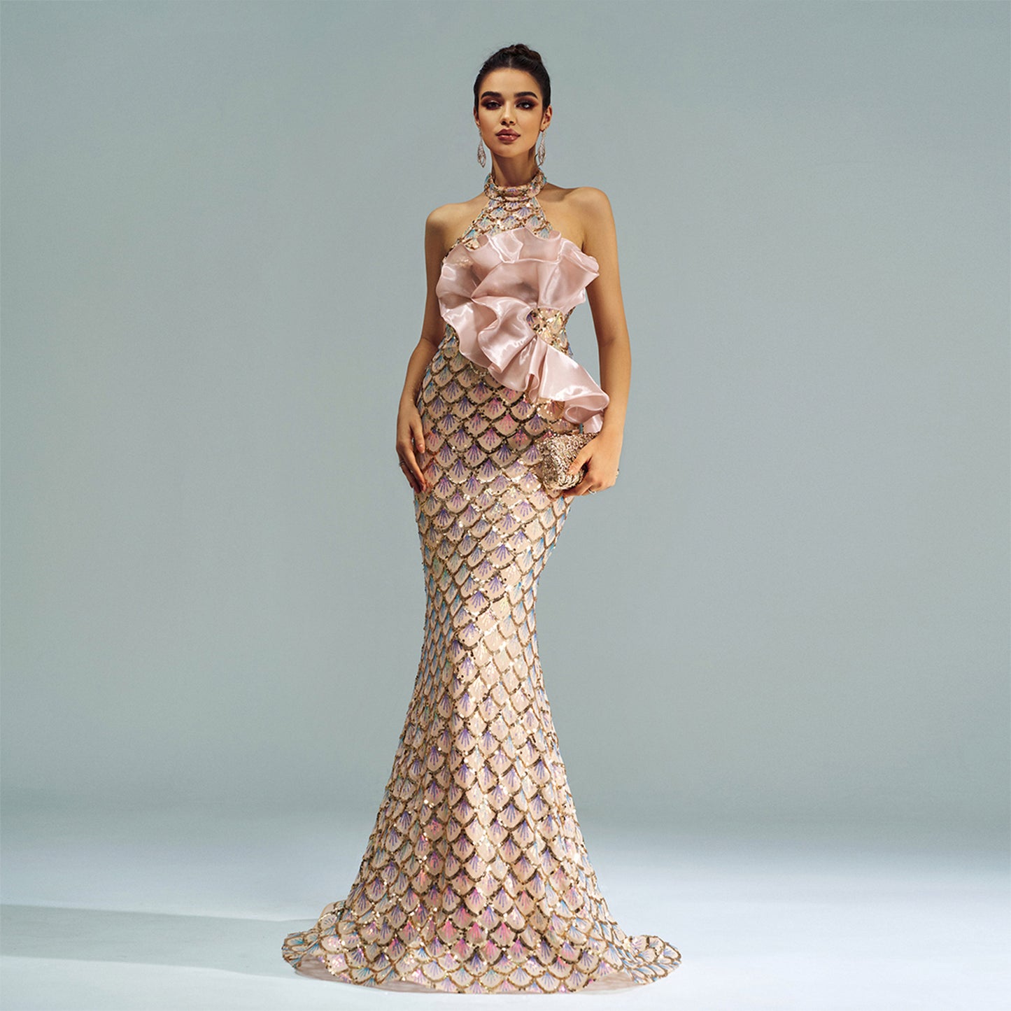 Couture Impact with Draped Floral Detail