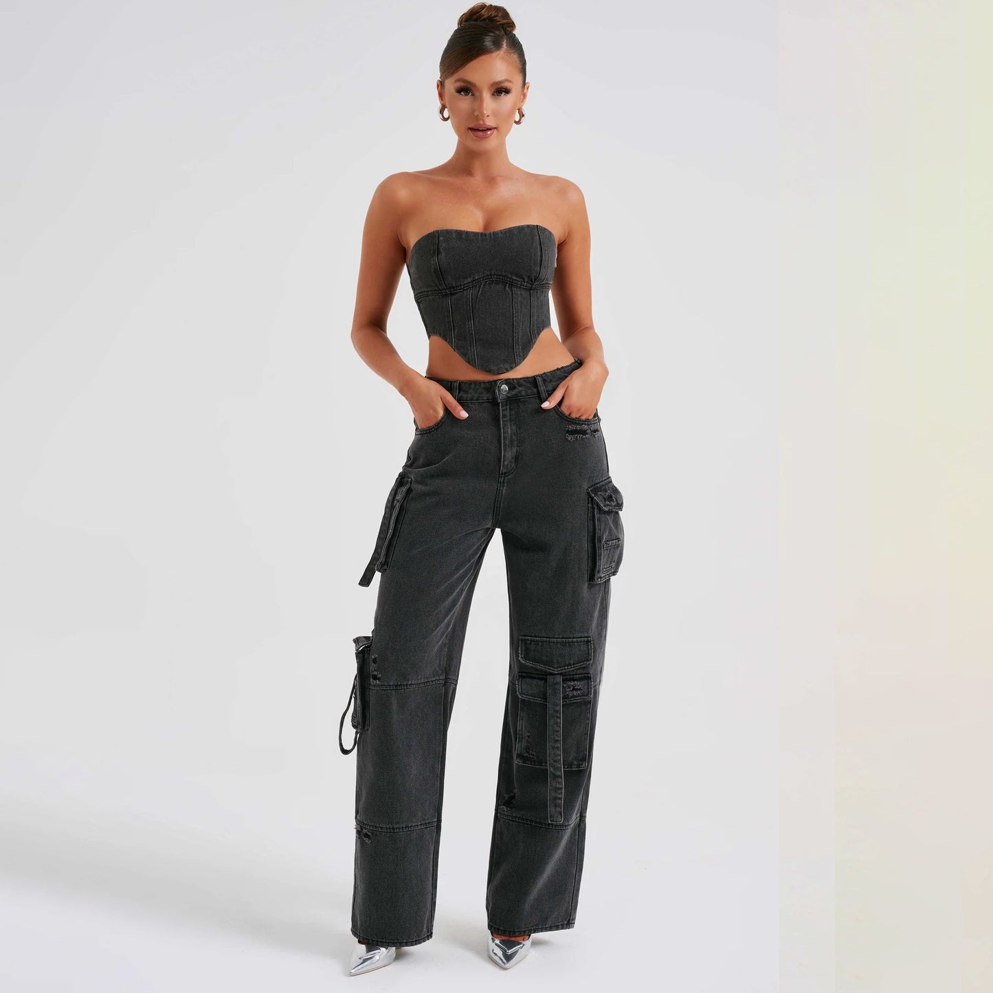 Modern Cut Denim Corset and Cargo Pants Set