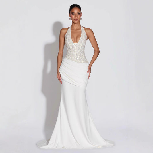 Body-con Sparkle Irregular Draped Evening Dress Women's Long Gown