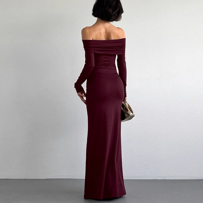 Off-the-shoulder Long-sleeve Sheath Dress