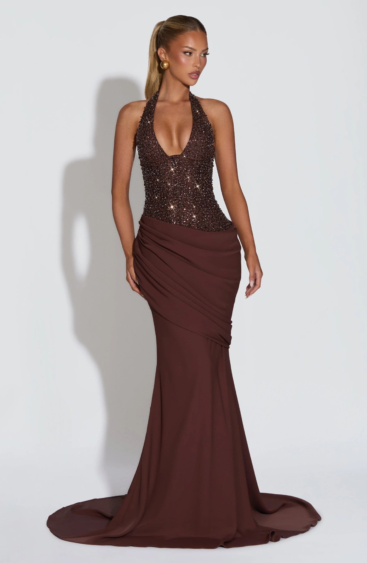 Body-con Sparkle Irregular Draped Evening Dress Women's Long Gown